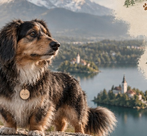 Shaggy short-legged dog in the Slovenian Alps above Lake Bled